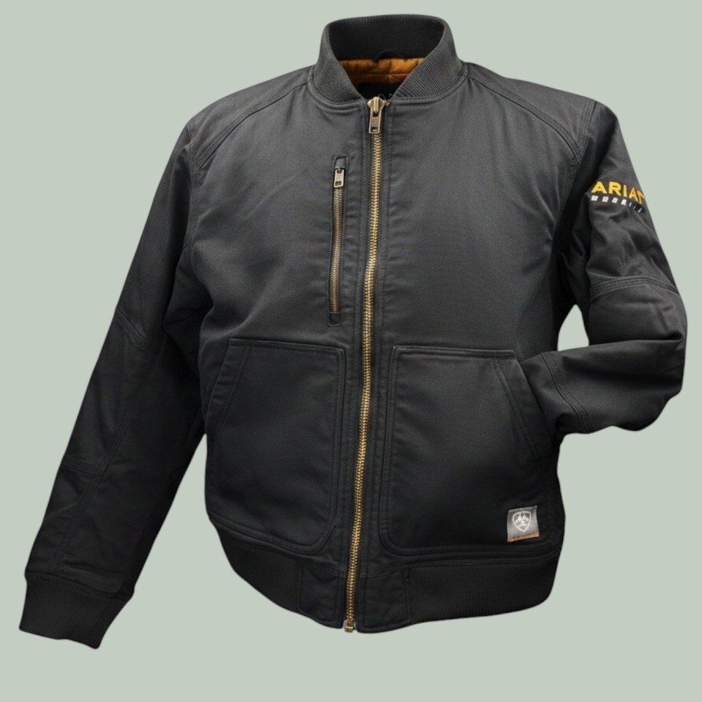 Ariat Rebar Stretch Canvas Bomber Jacket Mens XL Black Excellent Sherpa Lined